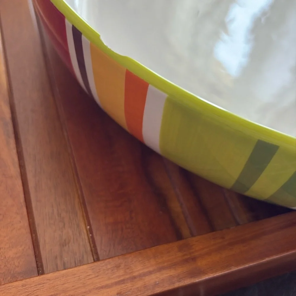 Crate&Barrel Raya Multicolor Striped Large Serving Bowl. Chipped